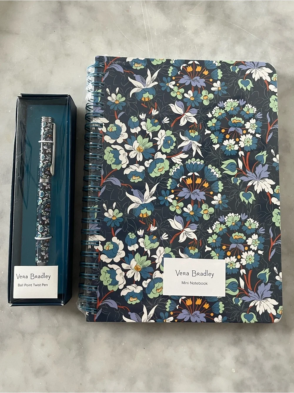 Vera Bradley Navy Floral Burst Spiral Notebook & Matching Floral Pen Set
